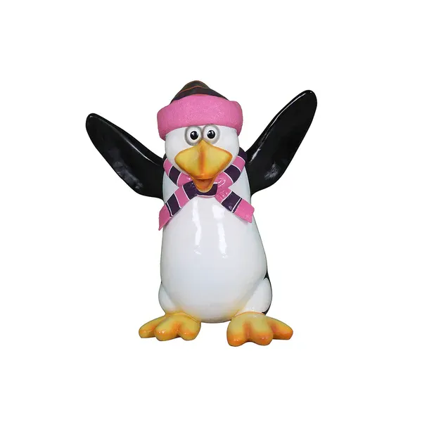 Pingouin bras levés rose en résine