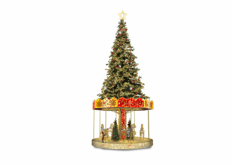 Carrousel de Noël avec sapin lumineux géant
